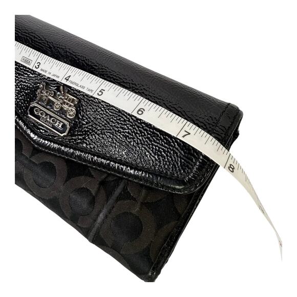 Coach Black LONG WALLET Patent Leather Canvas Signature CC Snap Flap Rear Zip - Picture 7 of 8